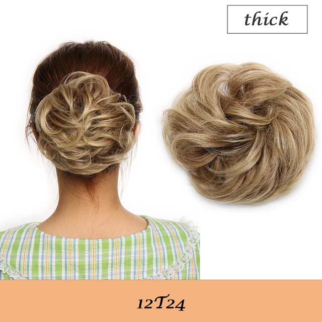 HAIRRO 80g Straight Donut Chignon Hairpieces Synthetic Ombre Elastic Updo Chignon Fluffy Messy Scrunchies Hair Bun For Women 12T24-38g