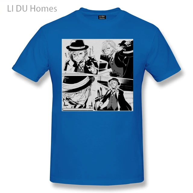 Manga Panels Chuuya Nakahara Bungou Stray Dogs Anime T Shirt Women Man's T-shirt Cotton Summer Tshirts Short Sleeve Graphics Tee Royal Blue