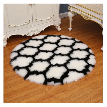 

Fluffy Round Rug 7Ft Black White Faux Fur Rug And Carpets For Home Living Room Round Kids Carpet Bedroom Soft Faux Sheepskin Rug