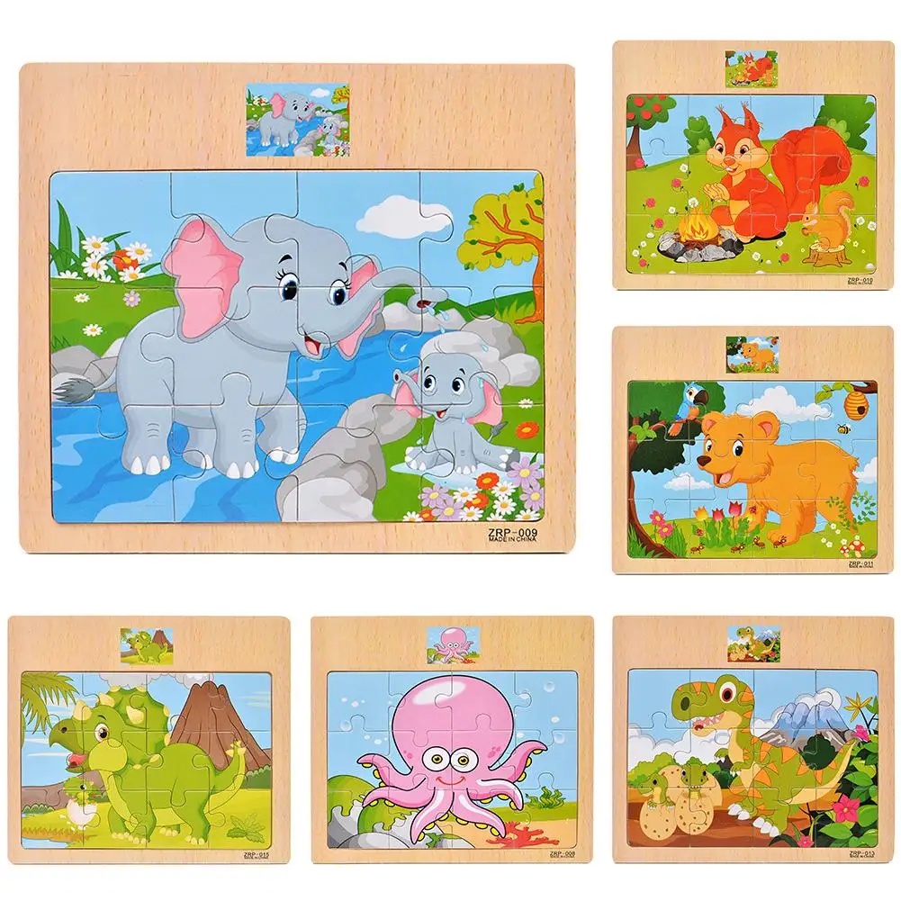 

Wooden Colorful Dinosaur Zebra Animal Jigsaw Puzzles Board Intelligent Kids Toy Wooden Puzzle Board Toy Cartoon Animal Pattern