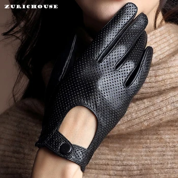 

ZURICHOUSE Genuine Leather Gloves Woman Fashion Hollow Out Design Autumn Winter Natural Sheepskin Driving Mittens