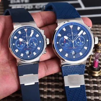 

Classic New Men Womens Chronograph Silver Black Blue Limited Silver Rubber Stainless Steel Watches Luminous Waterproof AAA+
