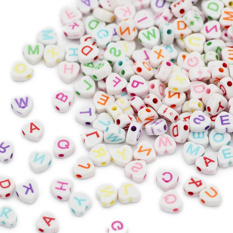 White Mixed Letter Acrylic Heart Shape Alphabet Loose Spacer Beads For Jewelry Making DIY Bracelets Necklace Accessories 4x7MM | Украшения