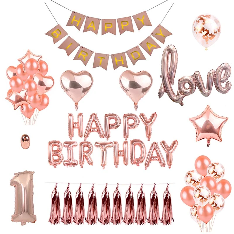 Ballons En Or Rose Joyeux Anniversaire Numero Coeur Etoile Feuille Ballon Pour Desherber Fournitures De Decoration De Fete D Anniversaire Aliexpress