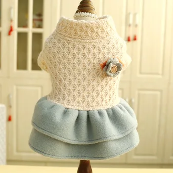 

Autumn and Winter Pet Clothes Teddy Bear Cute Duckling Small Dog Sweater Wool Cat Skirts Flowers Strap Pet Dress Dog Skirts