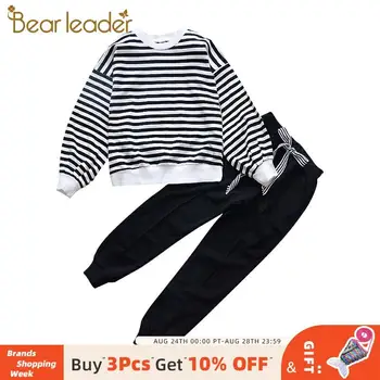 

Bear Leader Chidlren's Clothes Autumn Casual Loose Clothing Sets Striped Long Sleeve and Solid Pants Teenagers Kids Active Suits