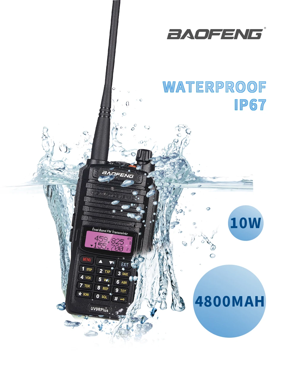 Мощный 10 Вт Baofeng UV-9R plus Walkie Talkie UV9R портативный CB Ham Радио 9rhp двухдиапазонный КВ трансивер 4800 мАч двухстороннее радио