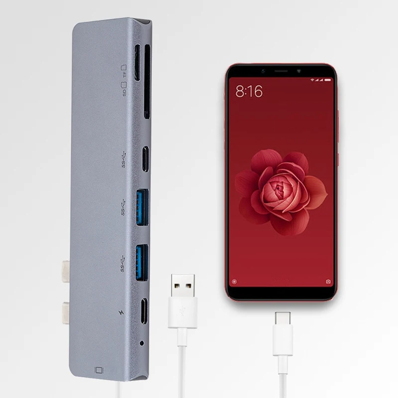 7 в 1 двойной TYPE-C к USB SD Micro LAN VGA HDMI usb-c переходник концентратор Расширение PD зарядная док-станция Rj45 OTG дисплей для Macbook PC