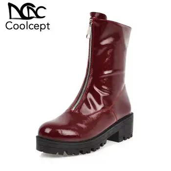

Coolcept 2020 Women Plus Size 34-46 Ankle Boots Platform Round Toe Pu Leather Short Boots Office Work Retro Botas Footwear