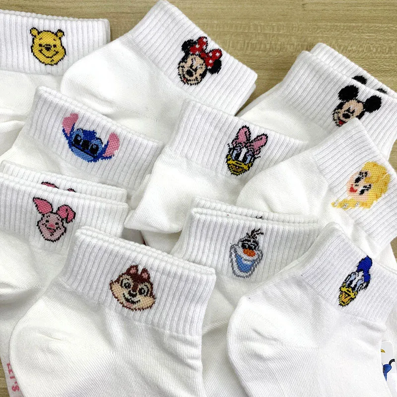 Disney Spring Summer Cartoon Mickey Minnie Donald Duck Daisy Lady Sweet Socks Solid Color Socks