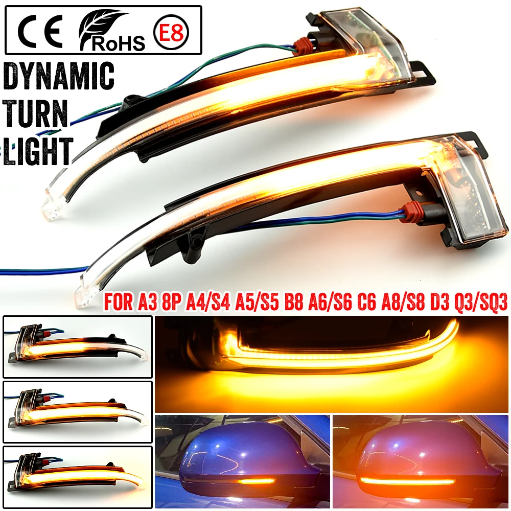 2X Dynamic Blinker Mirror Light for Audi A3 8P A4 A5 B8 Q3 A6 C6 4F S6 LED Turn Signal Side Indicator SQ3 A8 D3 8K | Автомобили и