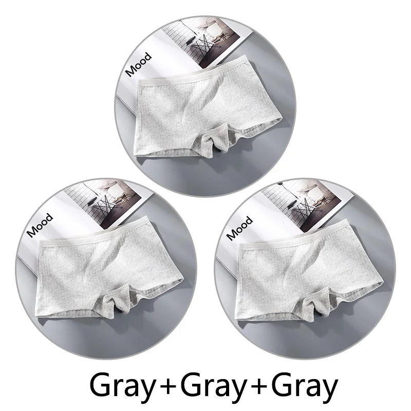 Gray Gray Gray 3 шт./партия, женские хлопковые трусы для мальчиков, сексуальные бесшовные трусы средней высоты, однотонное мягкое нижнее белье, женское нижнее белье, сотовая промежность - Цвет: Gray Gray Gray