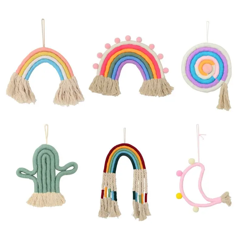 

Rainbow Wall Hanging Ornaments Hand-woven Macrame Tapestry Kids Room Decorations