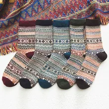 Носки, 5 пар, женские, повседневные, зима-осень, теплые, толстые, шерстяные, винтажные, полосатые, хлопковые, с котенком, цветные, вязаные, мягкие носки, чулки,#45