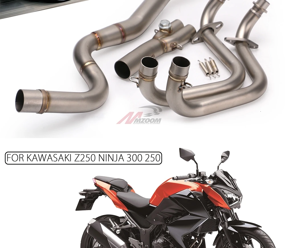 Средняя выхлопная труба мотоцикла гоночная Модифицированная полная выхлопная система слипоны для Kawasaki Z250 Ninja 300 250 с датчиком