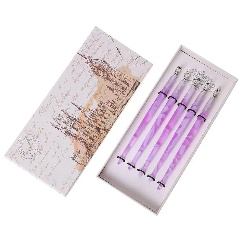 Розовый New 5Pcs/Set Acrylic Dip Pen Ceramic Pottery Tools Flat Cartoon Tip Painting Supplies Polymer Clay Art Applicance - Цвет: Розовый