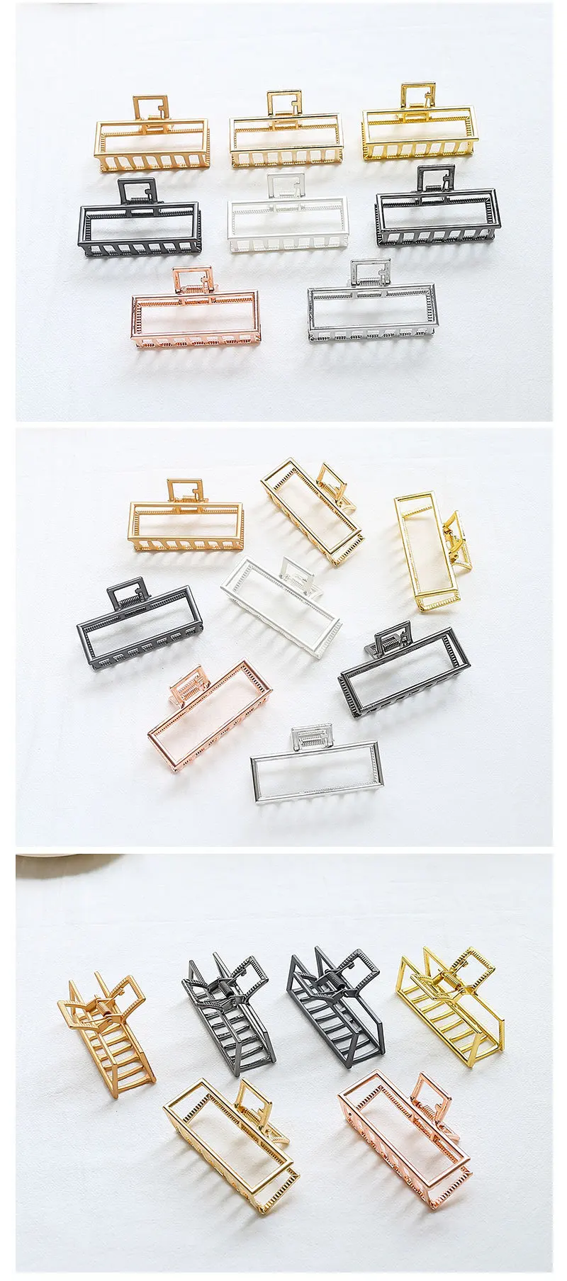 6,7 см Большой размер заколки для волос Европейский геометрический полый прямоугольник крабы для волос конский хвост держатели для мытья металлические зажимы для волос