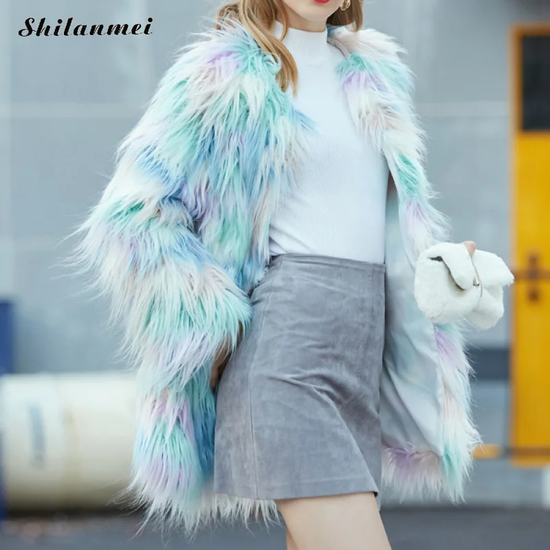 Skyblue, Женское пальто из искусственного меха, модная зимняя меховая куртка, женская теплая пушистая шуба из искусственного меха, Женское пальто, большие размеры, вечерние шубы, верхняя одежда