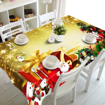 

3d Jingling Bell Tablecloth Christmas Present Tree Washable Dustproof Thicken Cotton Cloth Rectangular and Round Table Cloth