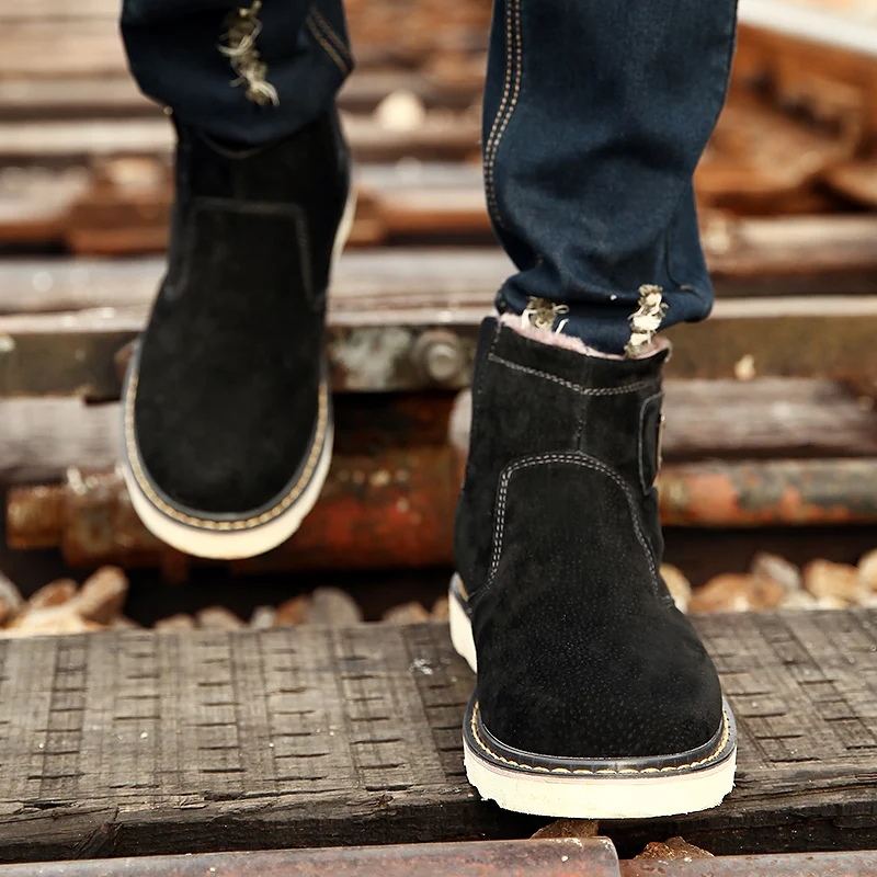 Брендовые теплые плюшевые мужские ботинки; сезон осень-зима; Мужские Водонепроницаемые зимние ботинки из натуральной кожи; рабочие защитные ботинки до лодыжки; большие Size38-44