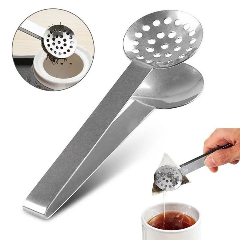 

Silver Stainless Steel Round Tea Bag Tongs Tea Bag Squeezer Holder Grip Clip for Lemon slice Kitchen Tool