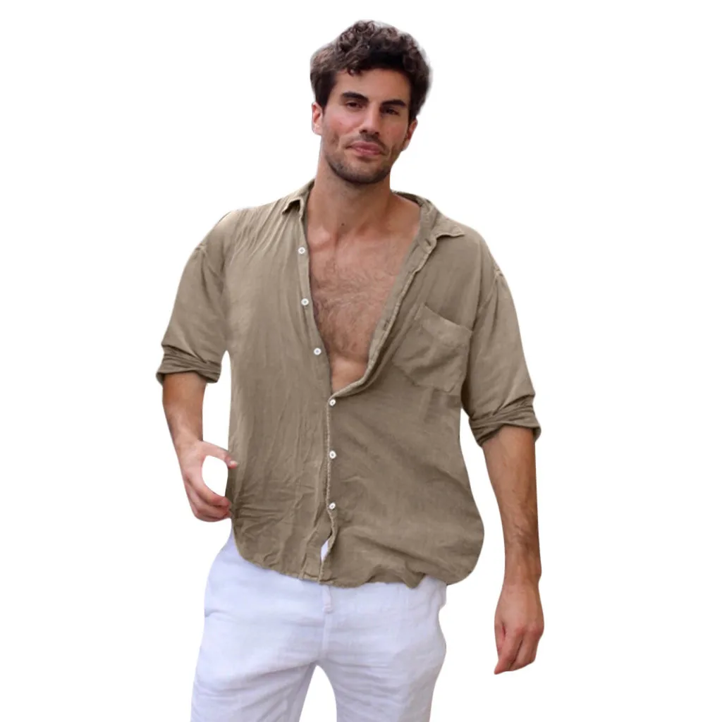 Camisa Masculina мужская мода Хаки длинный рукав сплошной цветной лацкан бизнес или Повседневная рубашка Топы Блузка 19July29 P30