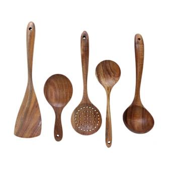 

Natural Wood Tableware Spoon Ladle Turner Long Rice Colander Soup Skimmer Cooking Spoons Scoop Kitchen Tool Set