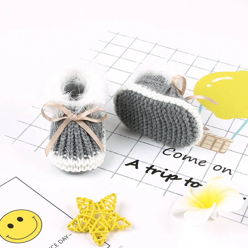 Baby Shoes Solid Knit Winter Toddler Infant Slip-On Warm Bed Shoes Autumn Hand Made Newborn Girls Boys Boot Fashion Cute Bowknot 3
