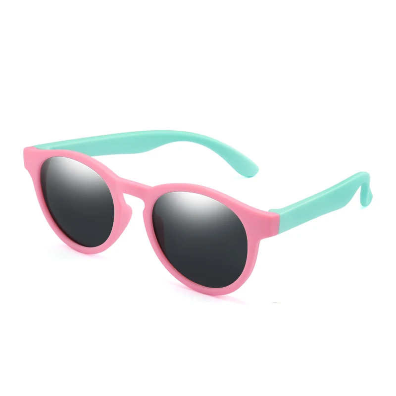 Longkeader, гибкие детские солнцезащитные очки, поляризационные Круглые Солнцезащитные очки для девочек, UV400, детские солнцезащитные очки, силиконовые очки R07 - Цвет линз: pink green grey