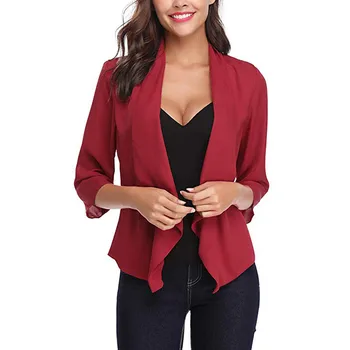 

Plus Size Spring Autumn Fashion Women's Open Front Light Cardigan 3/4 Sleeve Thin Chiffon Blazer abrigos mujer invierno 2019