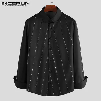 

INCERUN Stylish Men Casual Shirt Polka Dot Long Sleeve Lapel 2020 Streetwear Blouse Clubwear Party Dress Shirts Men Camisa S-3XL
