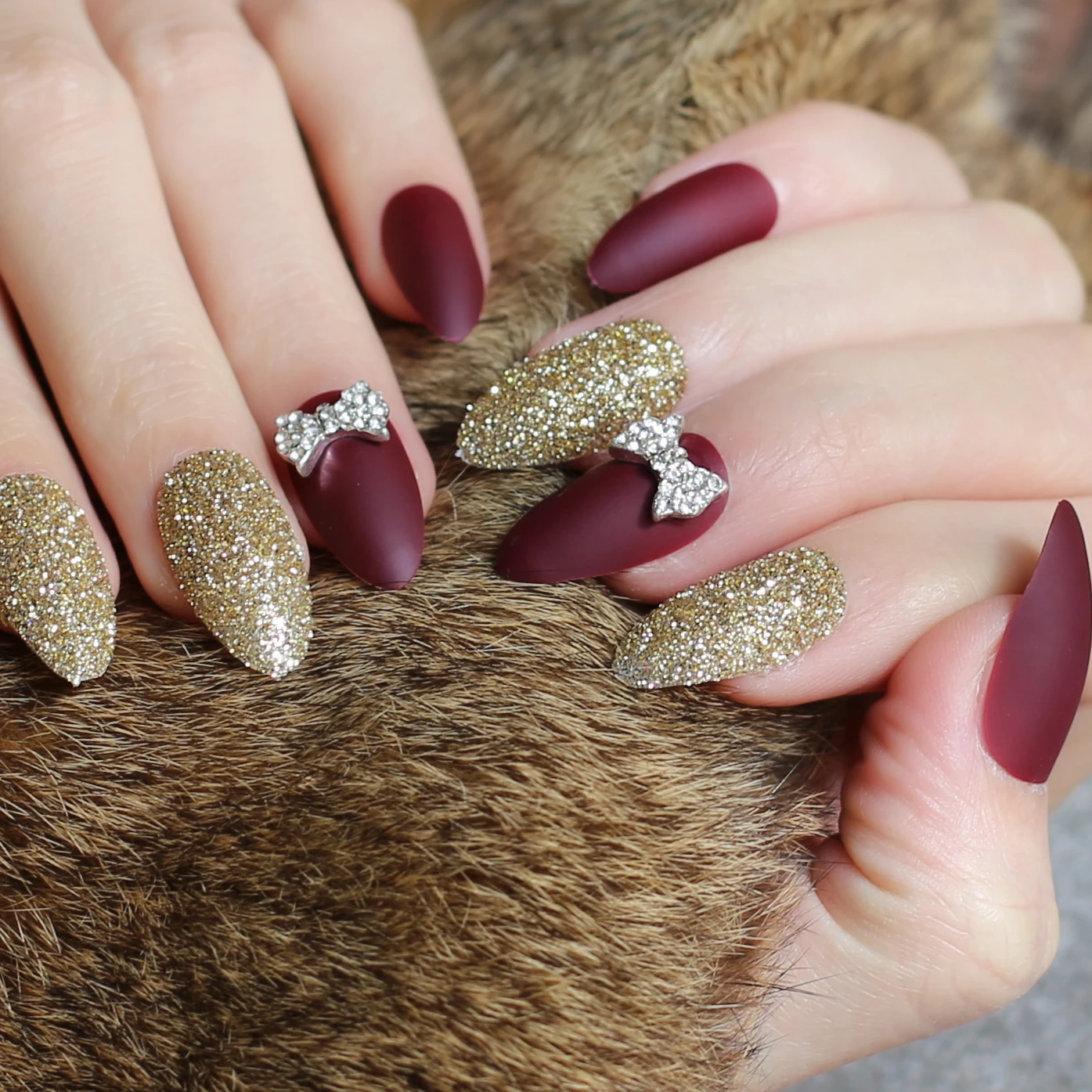 Matte Burgundy Nails - 1 Photos