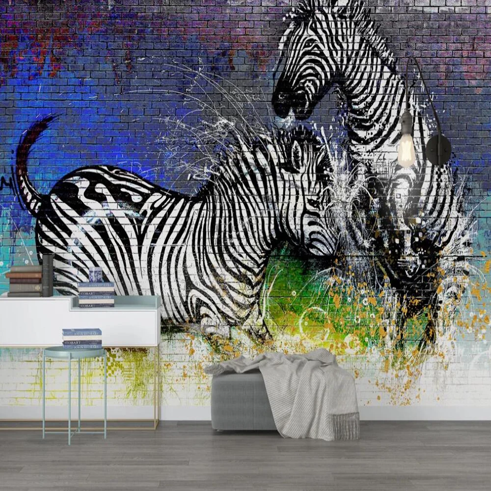 

Milofi custom large 3D wallpaper mural modern watercolor zebra brick wall cool background wall decoration mural wallpaper