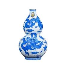 Антикварная дзиндечженьская голубая и белая керамическая ваза с изображением дракона для домашнего декора