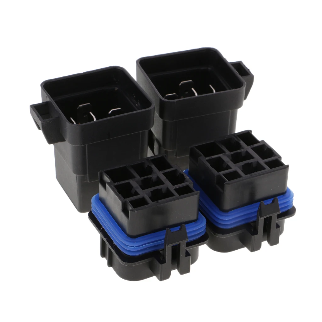2 Sets 12V 40A 5Pin Relay And Relay Holder Socket Integrated With Terminals