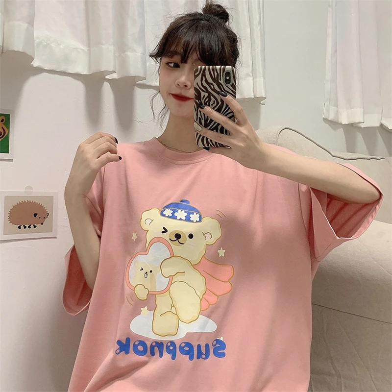 Футболка женская с коротким рукавом свободная рубашка в японском стиле