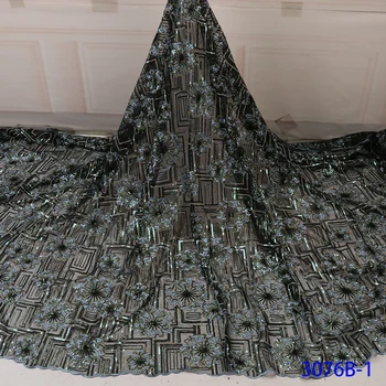 

Fashion Embroidery Mesh Fabric Nigerian Lace Fabric Handmade Beaded High Quality African Dress Fabric Bridal Lace Trim GD3076B-1