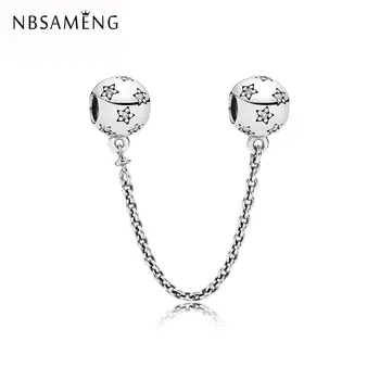 

Original Free Shipping 925 Sterling Silver Bead Star Safety Chain Charm Fit Pandora Bracelet Necklace DIY Women Jewelry