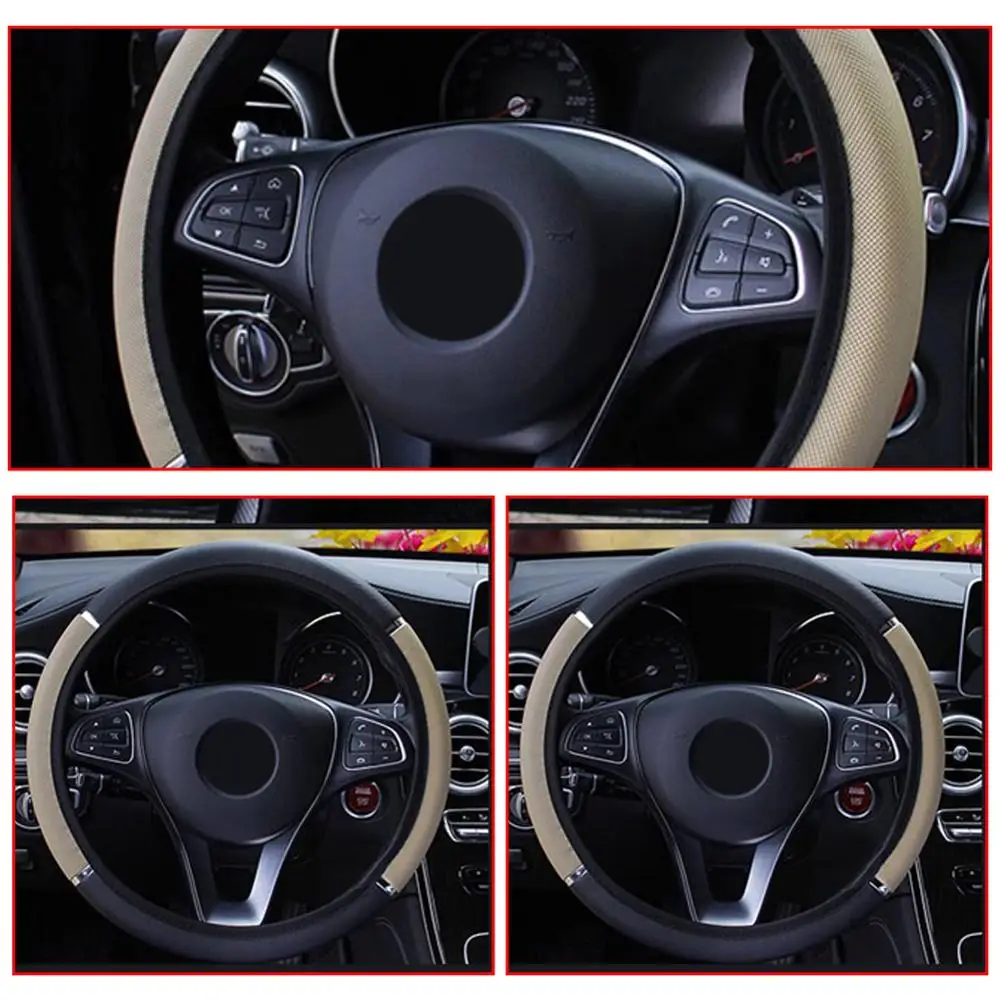 

5Color Leather Car Steering Wheel Cover Anti-slip Protector For 37-38cm Diameter Universal Styling Steering Wheel Cover Interior