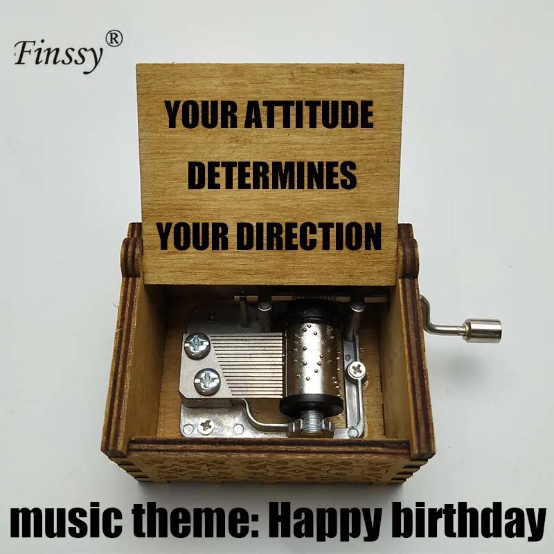 XJF-8 text custom inspiring words print Hand Cranked Wood Music Box Happy Birthday Christmas New Year Birthday student children Gift - Color: XJF-8
