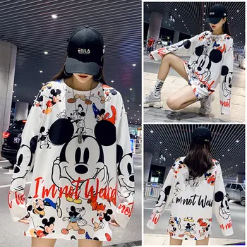 

ATKULLQZ 2019 Autumn Brand women's clothing cartoon print large size long Coat wholesale fashion Hoodies & Sweatshirts female