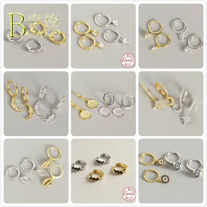 Серьги из стерлингового серебра 925 пробы для Чехол женский кулон серьги-кольца серьги на кость уха серьги на подарок девочке Злой Глаз Звезда Луна aretes B5