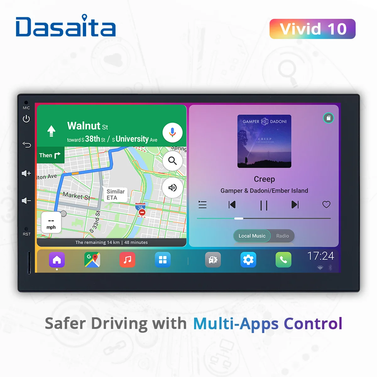 Dasaita Vivid 2 Din Android GPS-навигация 7 дюймов IPS сенсорный экран 1024*600 автомобильное радио