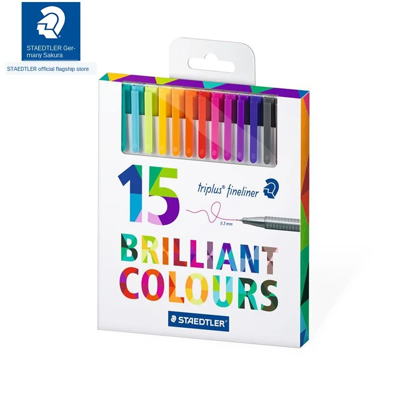 Staedtler 334 15 Triplus Fineliner Pens 0.3mm Marker Metal Clad Tip Color line pen needle pen gel pen 15 Colors Set