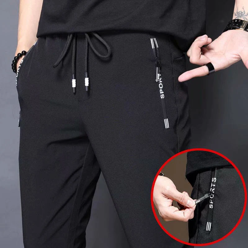 Men Casual Pants Trousers Quick-Dry Korean Summer Elasticity-Feet Straight Mens Thin