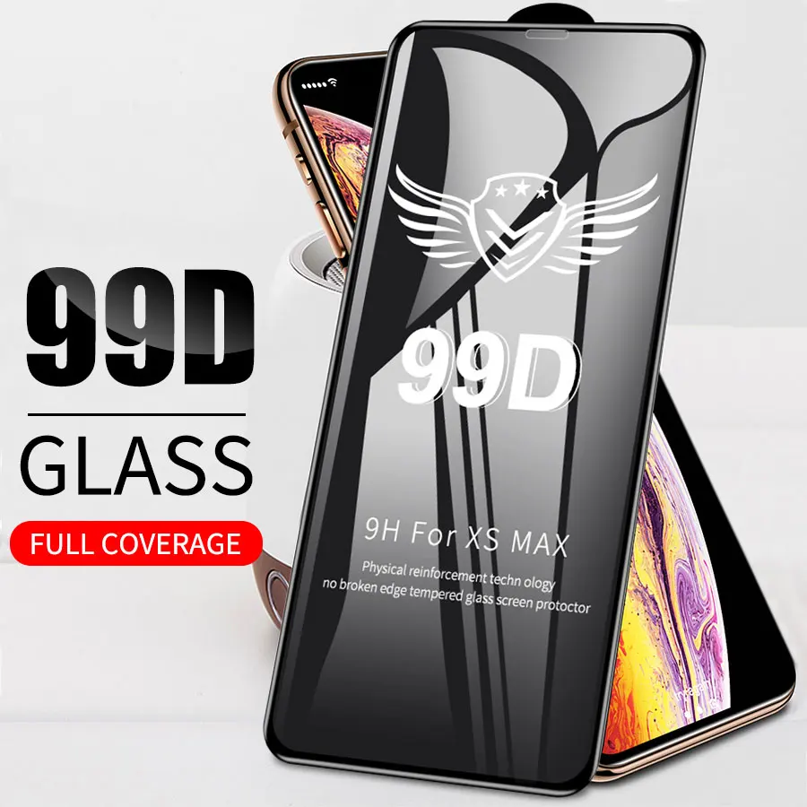 

50Pcs/lot 99D Protective tempered glass for iphone 7 6 6s 8 plus XS max XR glass iphone 7 x xs max screen protector glass Film