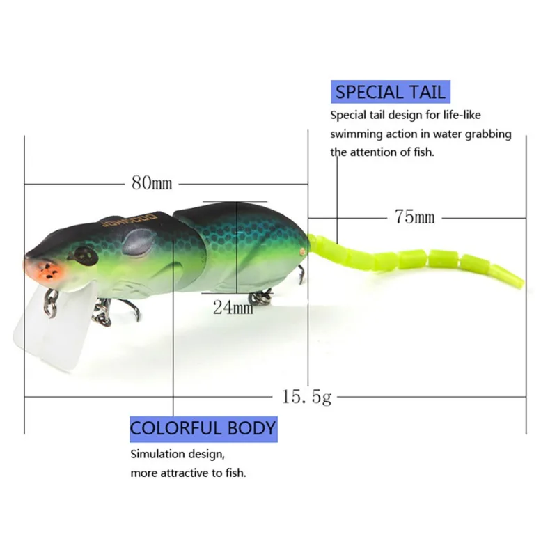 1 шт. искусственная рыболовная приманка пластиковая мышь 8 см приманка специальный хвост дизайн крыса с тройным крюком мульти Соединенные секции кренкбейт