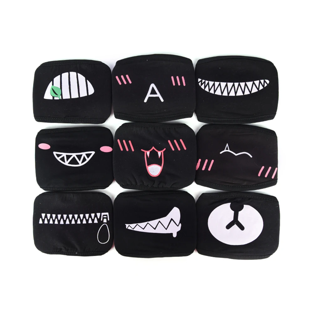 1PCS Women Men Black Anti-Dust Cotton Cute Bear Anime Cartoon Mouth Mask Kpop teeth mouth Fashion Muffle Face Mouth Masks