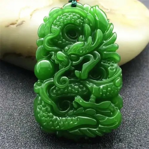 Colgante con abalorio de dragón Jade verde Natural joyeria accesorios de moda tallado a mano hombre amuleto de la suerte regalos