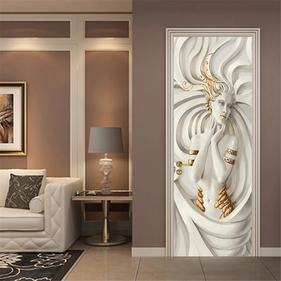 3D скульптура наклейка на дверь гостиной спальни дома деревянные двери декор
